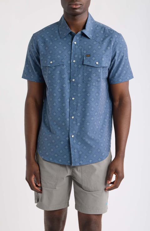 Barton UV Geo Print Short Sleeve Snap-Up Western Shirt