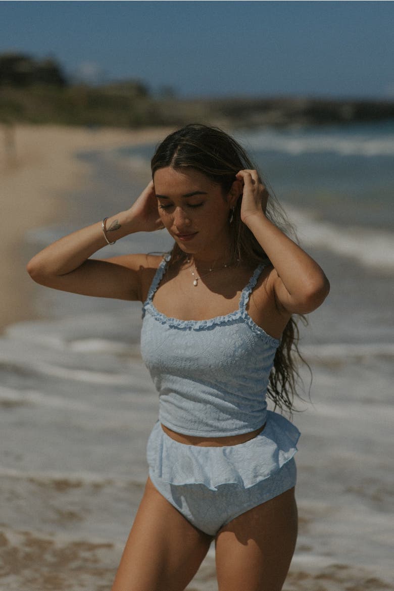 Azure Top Scoop Neck Tankini Top, Alternate, color, Light Blue Floral
