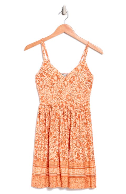 Floral Border Print Smocked Waist Minidress