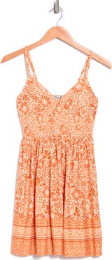 Madden Girl Floral Border Print Smocked Waist Minidress