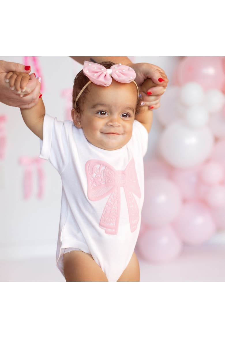 Lace Bow Puff Ink Short Sleeve Romper, Alternate, color, White