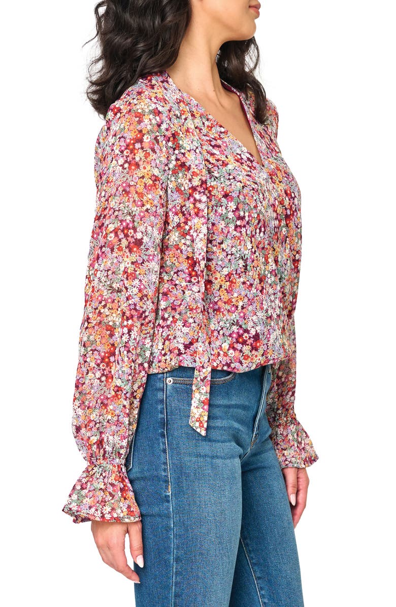 GIBSONLOOK Floral Print Tie Neck Top, Alternate, color, Berry Ditsy