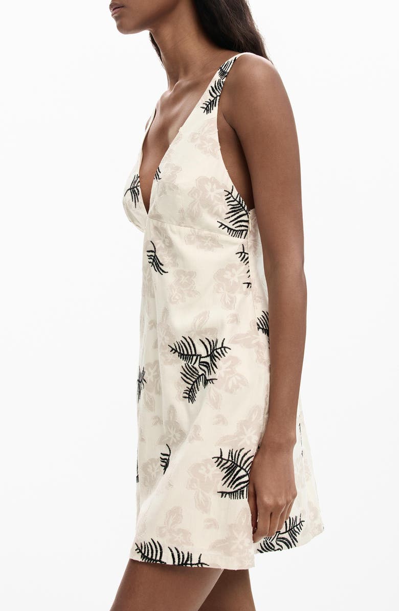 Desigual Floral Print Embroidered Minidress, Alternate, color, Medium Beige