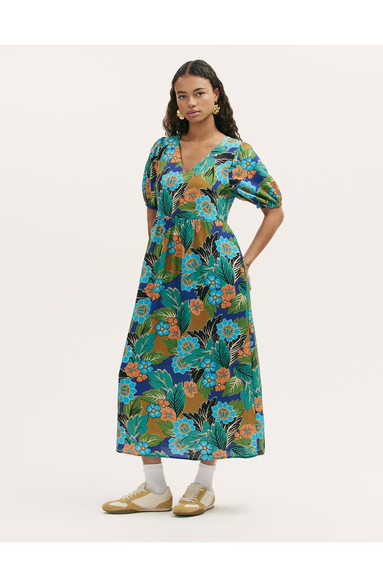 Finery London Logan Floral Midi Dress, Main, color, Green Floral