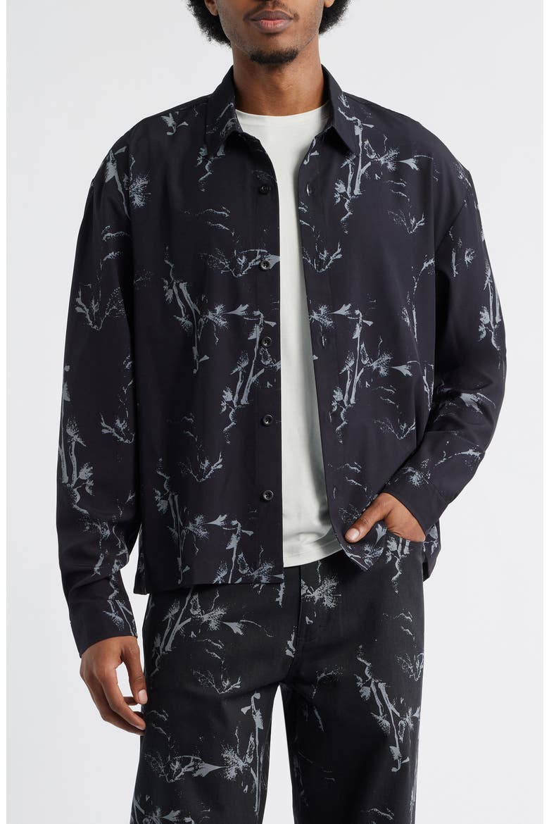 Hunter Lawrence Edition - Flower Pattern Button-Up Shirt, Main, color, BLACK