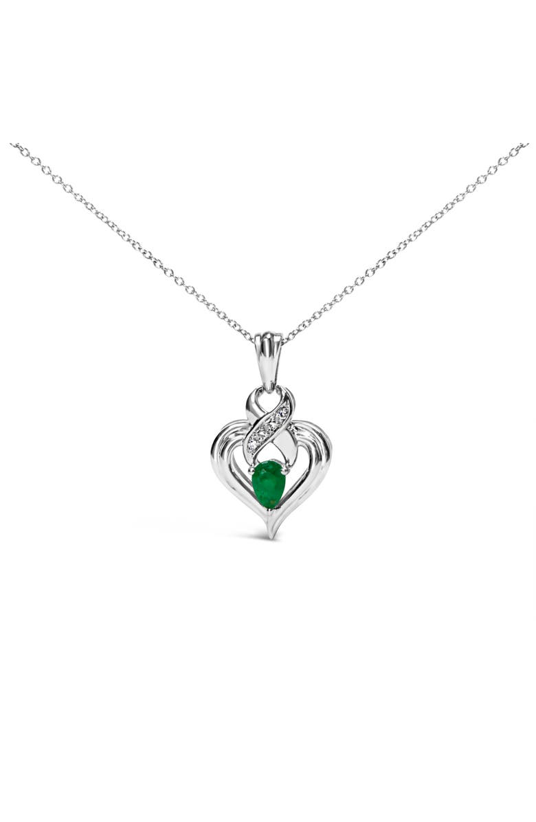 Haus of Brilliance Silver 6x4mm Pear Emerald and Diamond Accent Heart Pendant Necklace, Main, color, White