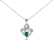 Haus of Brilliance Silver 6x4mm Pear Emerald and Diamond Accent Heart Pendant Necklace