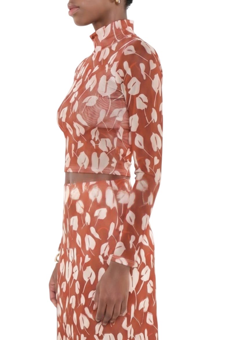 Print Turtleneck Mesh Top, Alternate, color, BEIGE BRAVE FLORA
