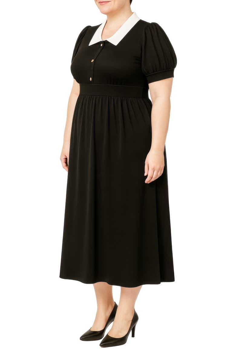 Contrast Collar Midi Dress, Alternate, color, BLACK