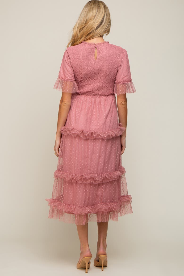 Polka Dot Tulle Smocked Midi Dress, Alternate, color, Pink
