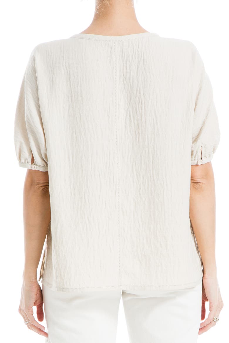 Short Sleeve Split Neck Blouse, Alternate, color, HEATHER OATMEAL