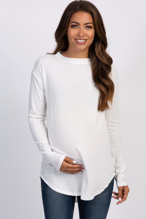Long Sleeve Round Hem Textured Top