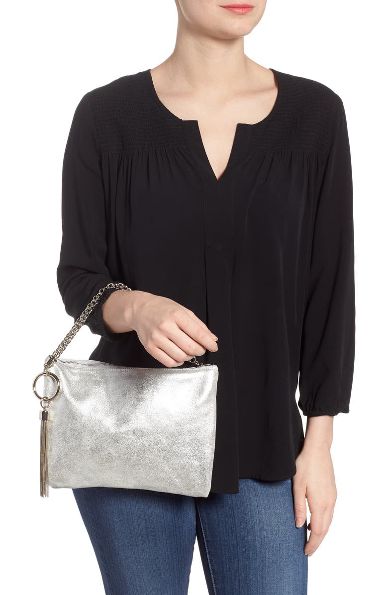 Jimmy Choo Callie Evening Metallic Leather Clutch, Alternate, color,