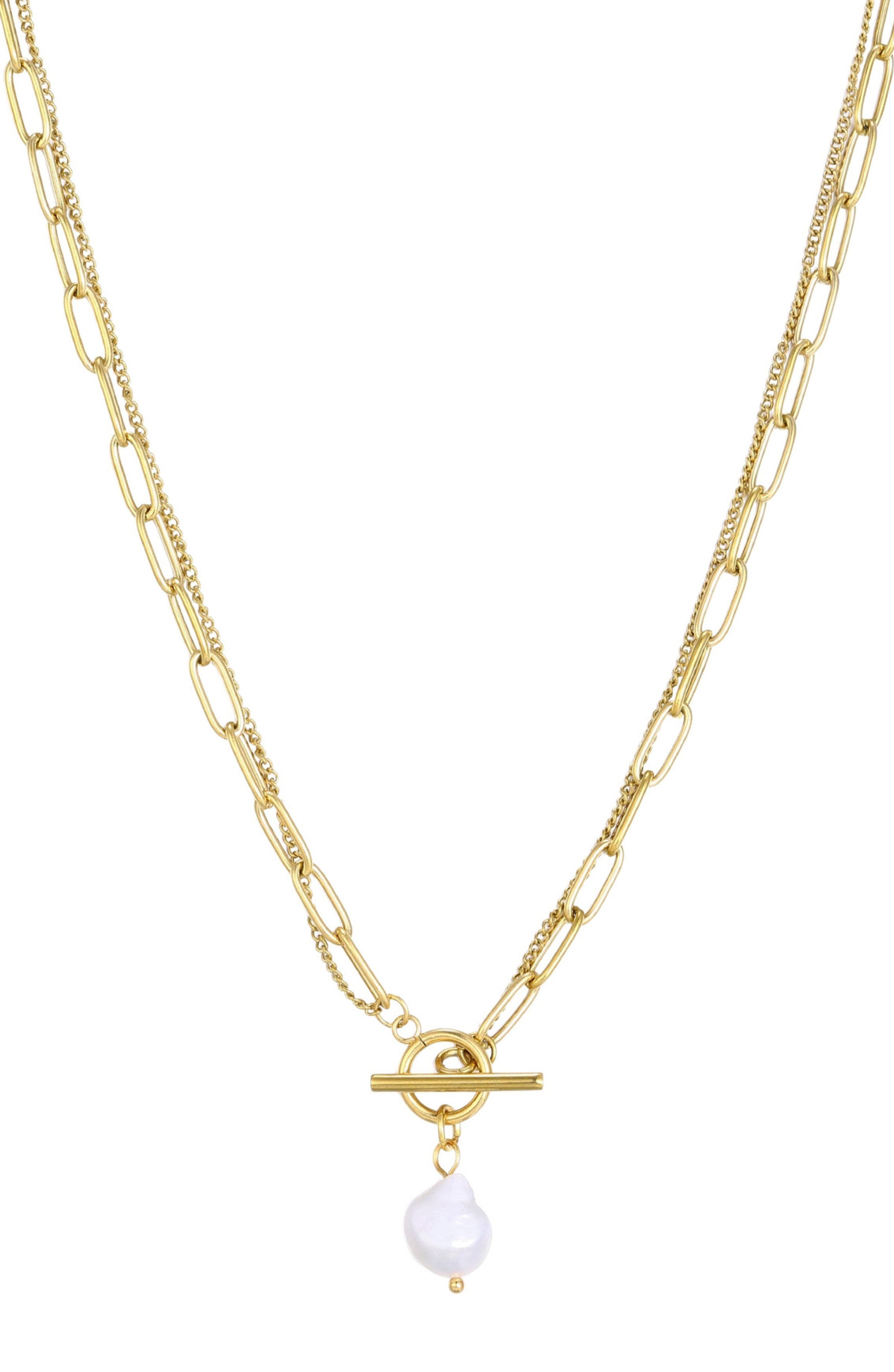 Adornia Tarnish Resistant 18K Gold Plated Pearl Toggle Pendant Necklace