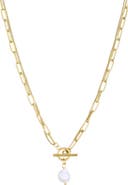 Adornia Tarnish Resistant 18K Gold Plated Pearl Toggle Pendant Necklace