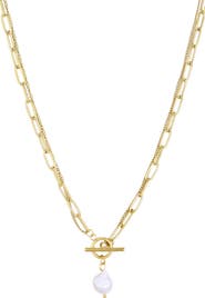 Adornia Tarnish Resistant 18K Gold Plated Pearl Toggle Pendant Necklace