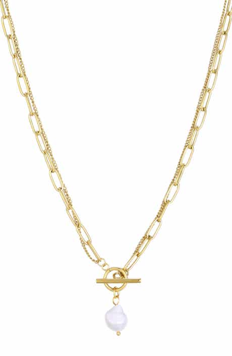 Adornia Tarnish Resistant 18K Gold Plated Pearl Toggle Pendant Necklace
