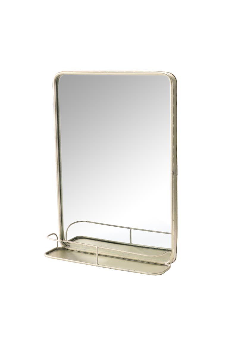 Metal Framed Wall Mirror with Shelf and Antique Nickel Finish, Alternate, color, Gold
