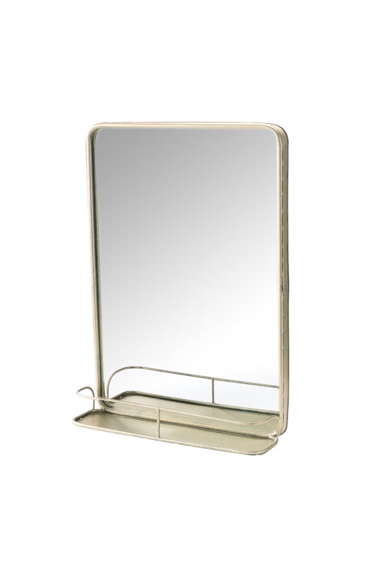 Storied Home Metal Framed Wall Mirror with Shelf and Antique Nickel Finish, Alternate, color, Gold