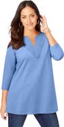 Jessica London Stretch Cotton Crochet Notch Neck Tunic