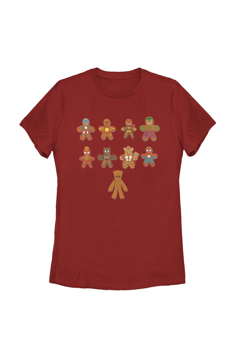 Marvel Women's Marvel Christmas Gingerbread Cookie Avengers  Graphic T-Shirt, Main, color, Red