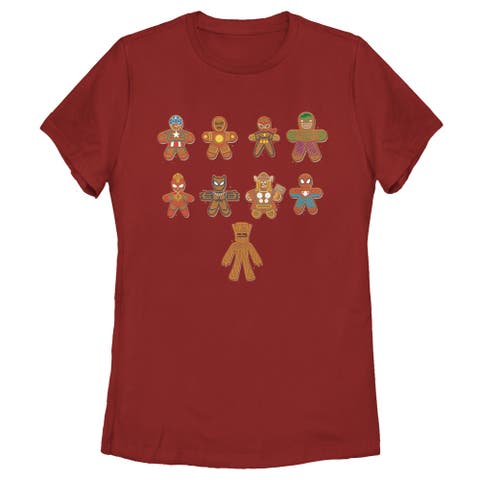 Women's Marvel Christmas Gingerbread Cookie Avengers  Graphic T-Shirt