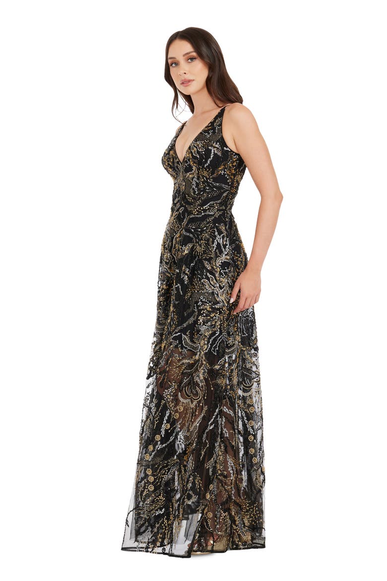 Ariyah Floral Sequin A-Line Gown, Alternate, color, BLACK MULTI