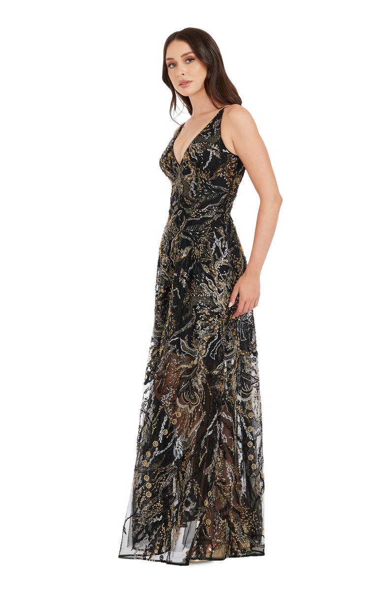 Dress the Population Ariyah Floral Sequin A-Line Gown, Alternate, color, Black Multi