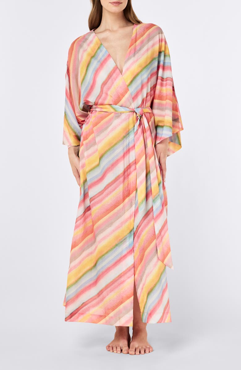 Papinelle Sophie Stripe Cotton Robe, Main, color, Sorbet Pink