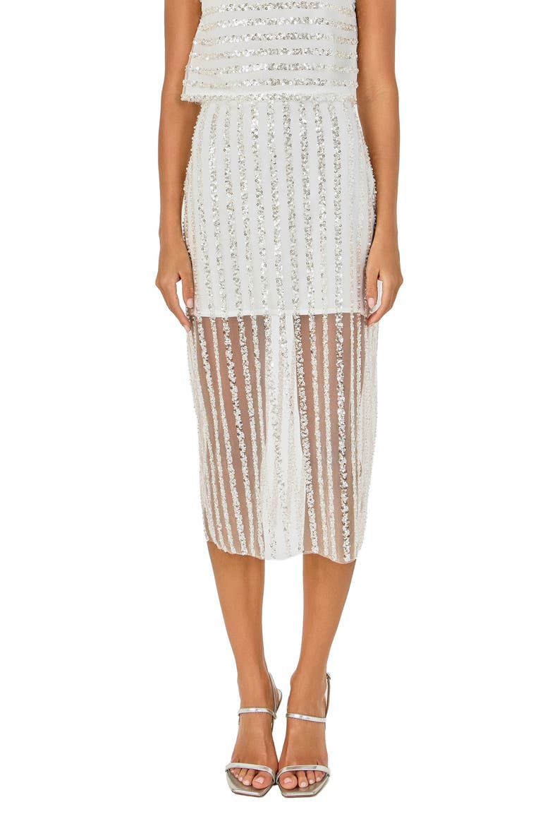 Sequin Stripe Mesh Midi Skirt, Main, color, OFF WHITE