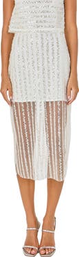 Endless Rose Sequin Stripe Mesh Midi Skirt