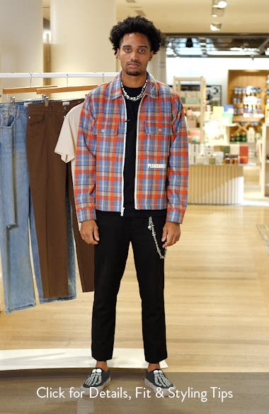 PLEASURES Folklore Plaid Brushed Wool Blend Zip-Up Work Jacket