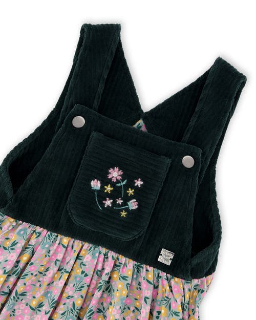Deux Par Deux Bi-material Overall Dress With Flower In Green