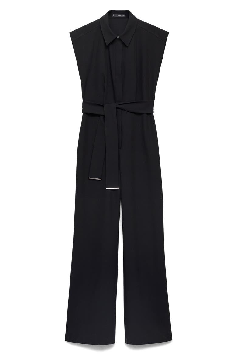 Tie Belt Jumpsuit, Alternate, color, BLACK