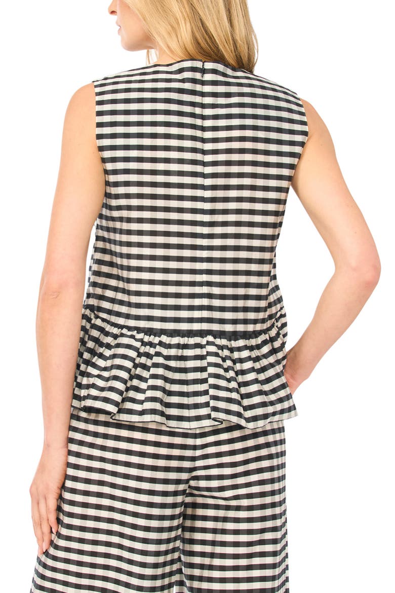 Colette Gingham Sleeveless Peplum Top, Alternate, color, RICH BLACK