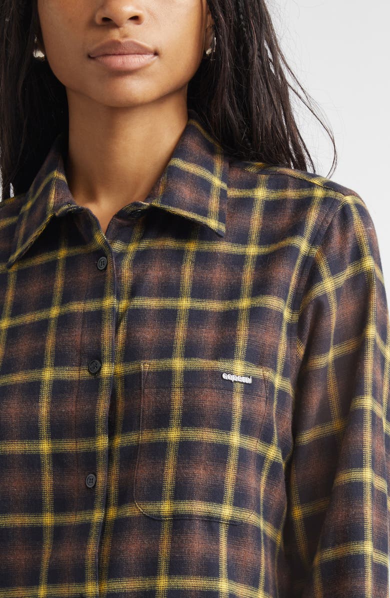 Coperni Mixed Media Long Sleeve Shirtdress, Alternate, color, Brown-Blue