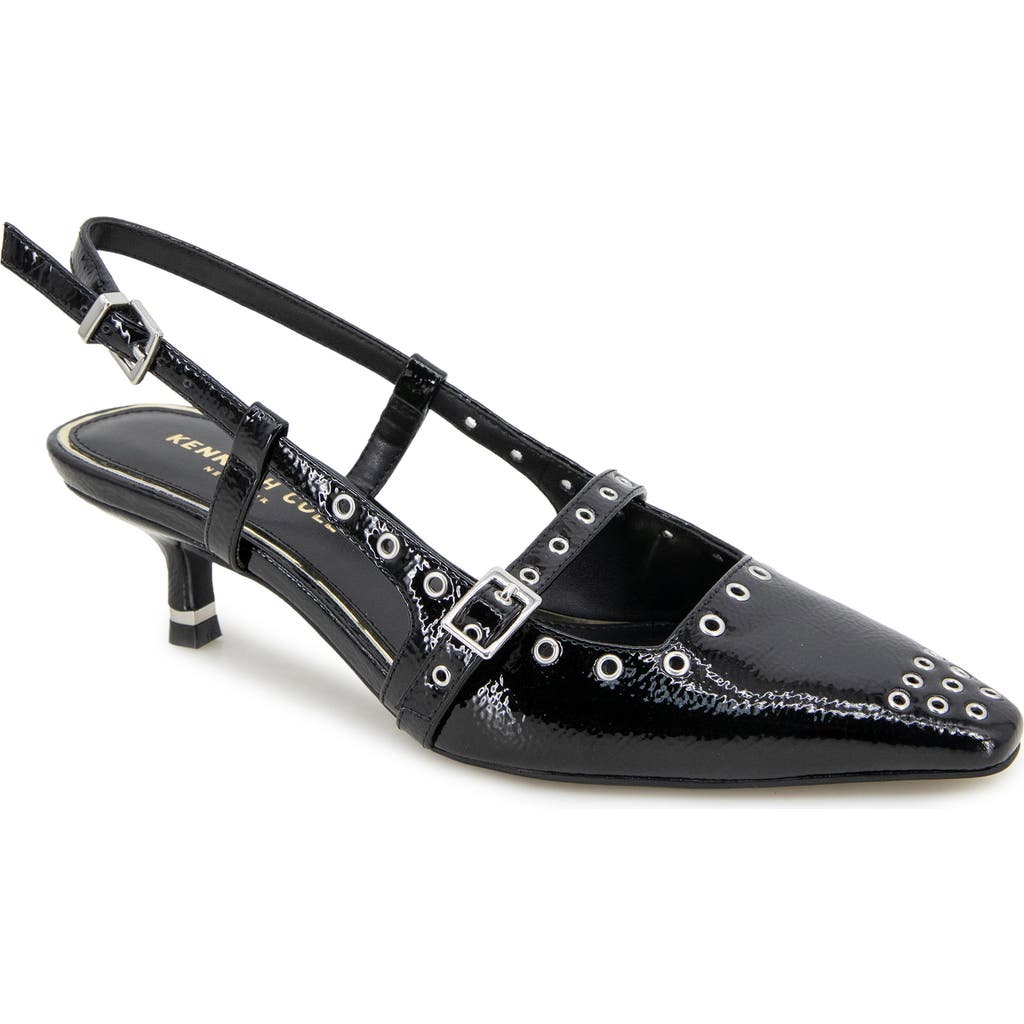 Kenneth Cole Martha Eyelet Slingback Kitten Heel Pump In Black