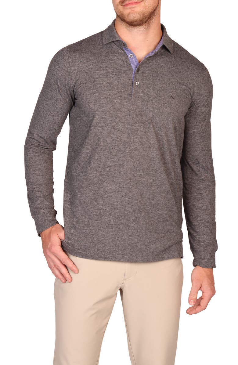 TailorByrd Brushed Mélange Long Sleeve Polo, Main, color, Charcoal Heather