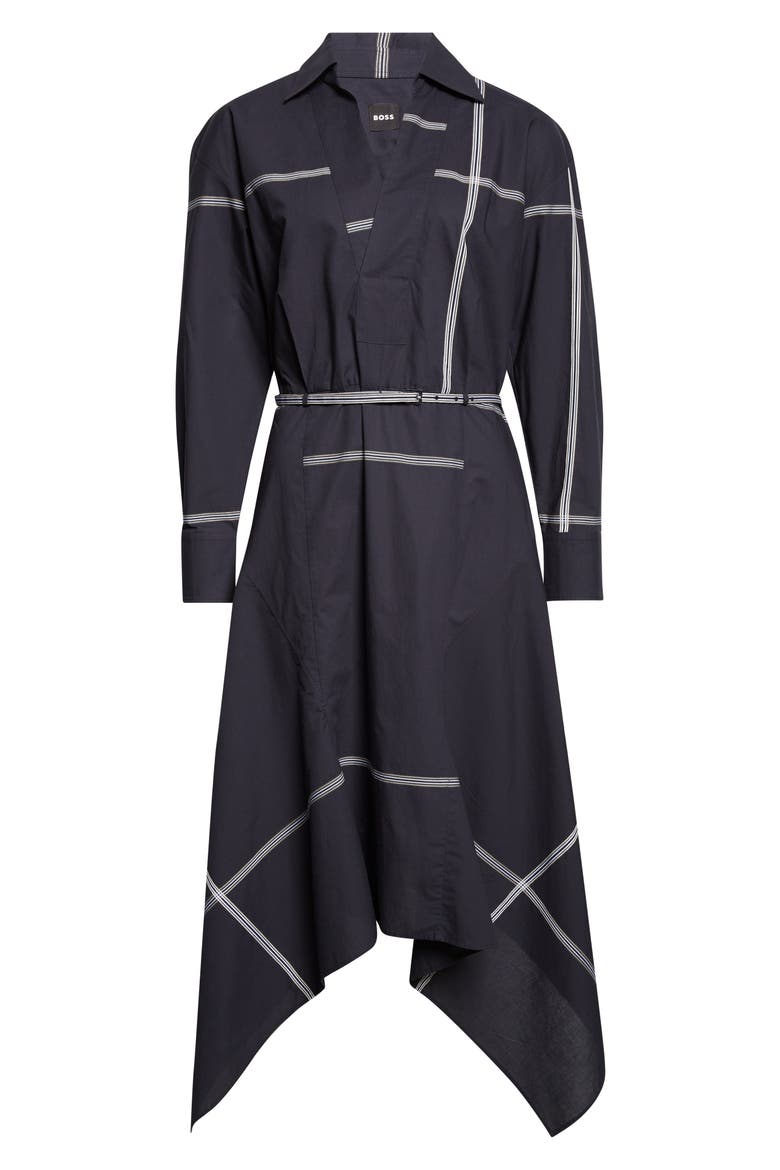 Doloh Ribbon Detail Long Sleeve Handkerchief Hem Cotton Dress, Alternate, color, SKY CAPTAIN PLAID