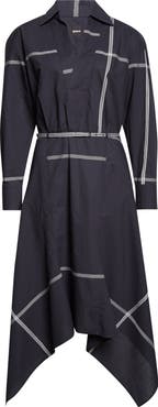 BOSS Doloh Ribbon Detail Long Sleeve Handkerchief Hem Cotton Dress