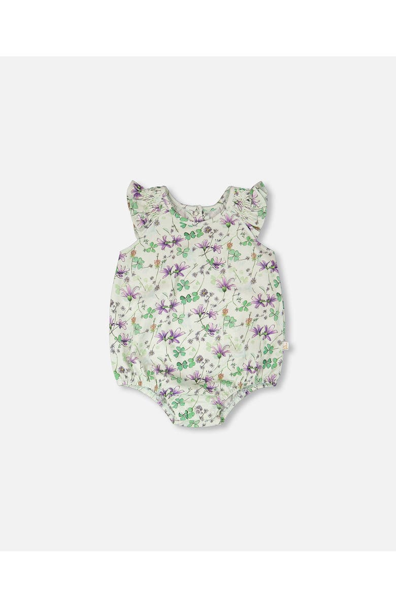 Deux par Deux Jersey Printed Flowers Romper, Main, color, Green Floral Print