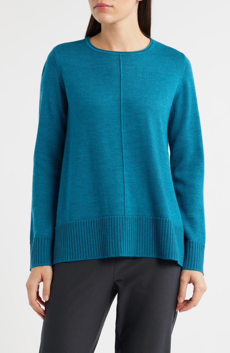Eileen Fisher Crewneck Wool Sweater, Main, color, Dragonfly