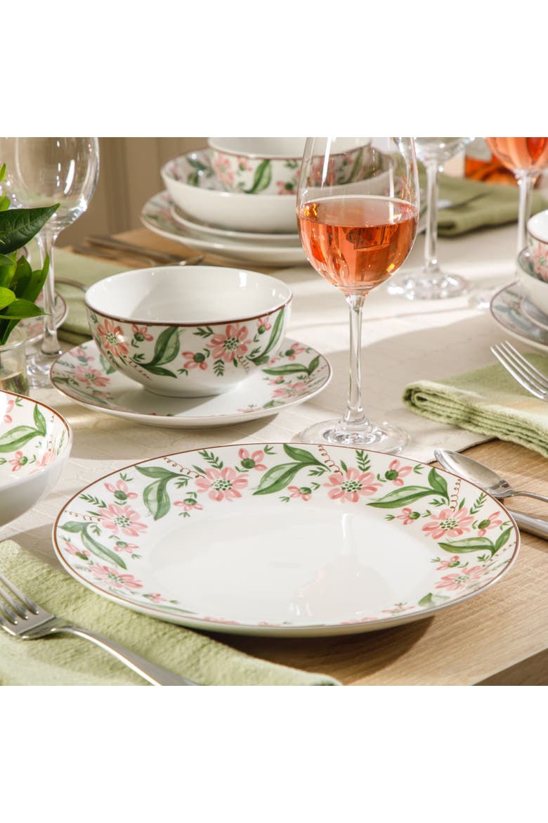 16 Piece Decorated Ceramic Dinnerware Set, Alternate, color, Pink/Green