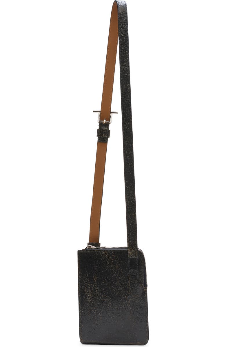 McQueen T-Bar Sling Crackle Leather Phone Holder, Alternate, color,