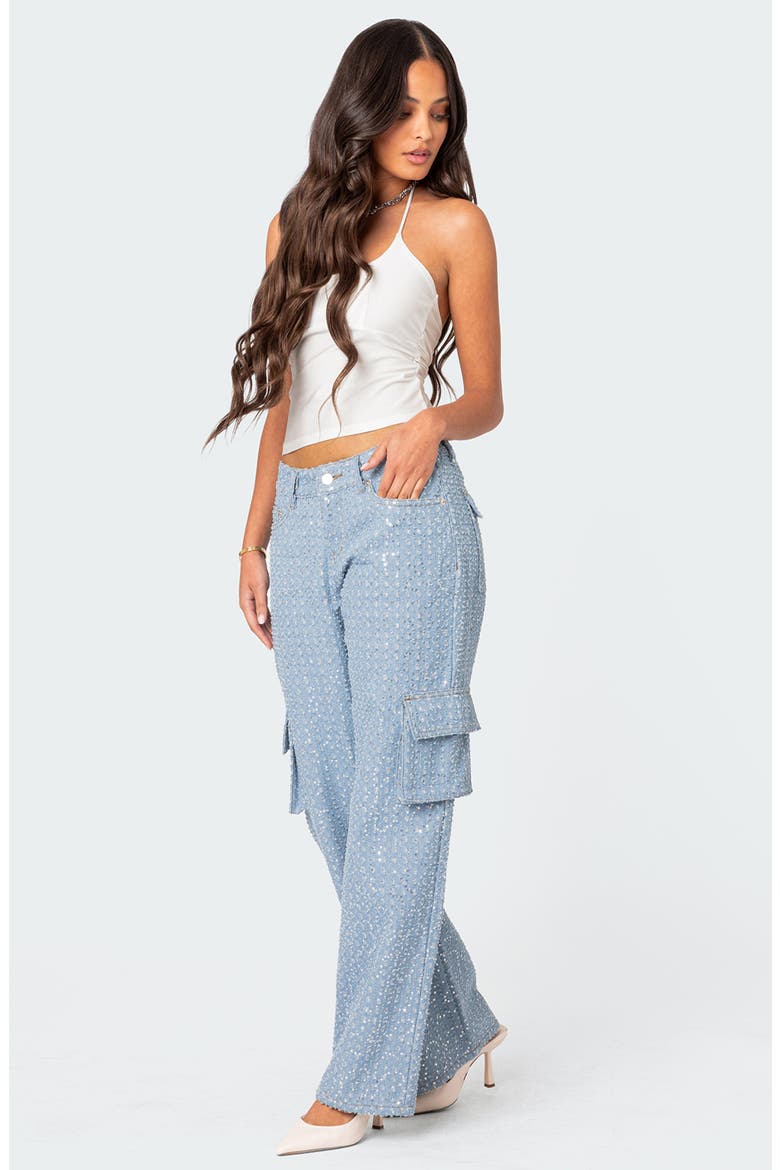 Icing Sequin Low Rise Cargo Jeans, Alternate, color, LIGHT-BLUE