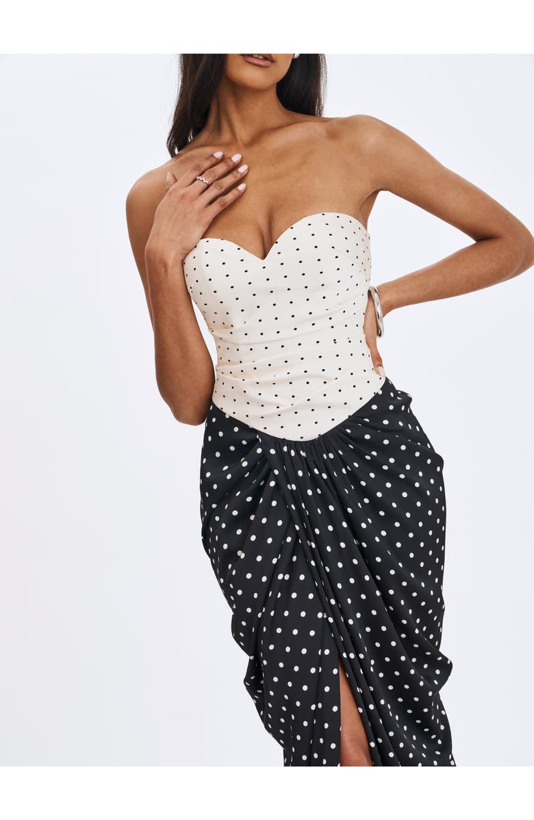 Miss Circle Tamryn Polka Dot Sweetheart Maxi Dress, Alternate, color, Black And White