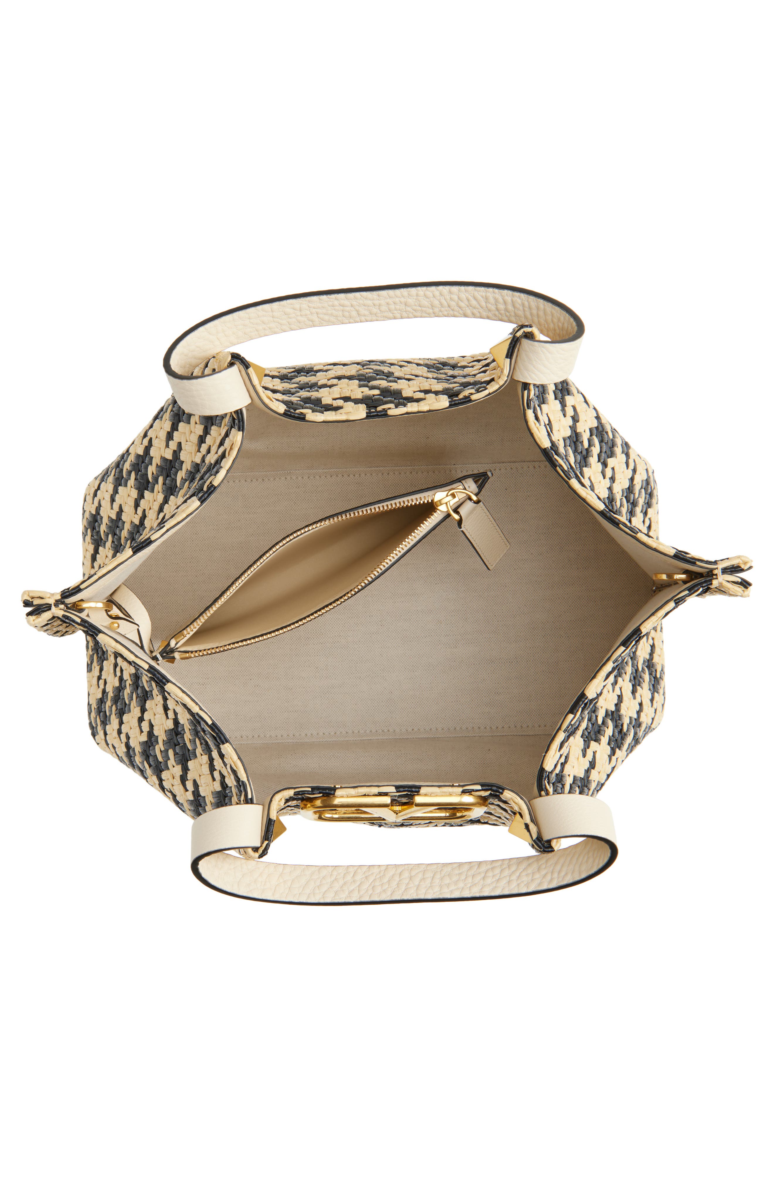 Valentino Garavani Medium VLOGO Signature Houndstooth Raffia Tote, Alternate, color, 