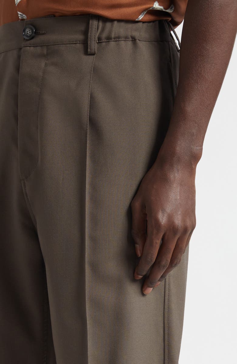 Marni Pleated Virgin Wool Wide Leg Trousers, Alternate, color, 00N55 Truffle