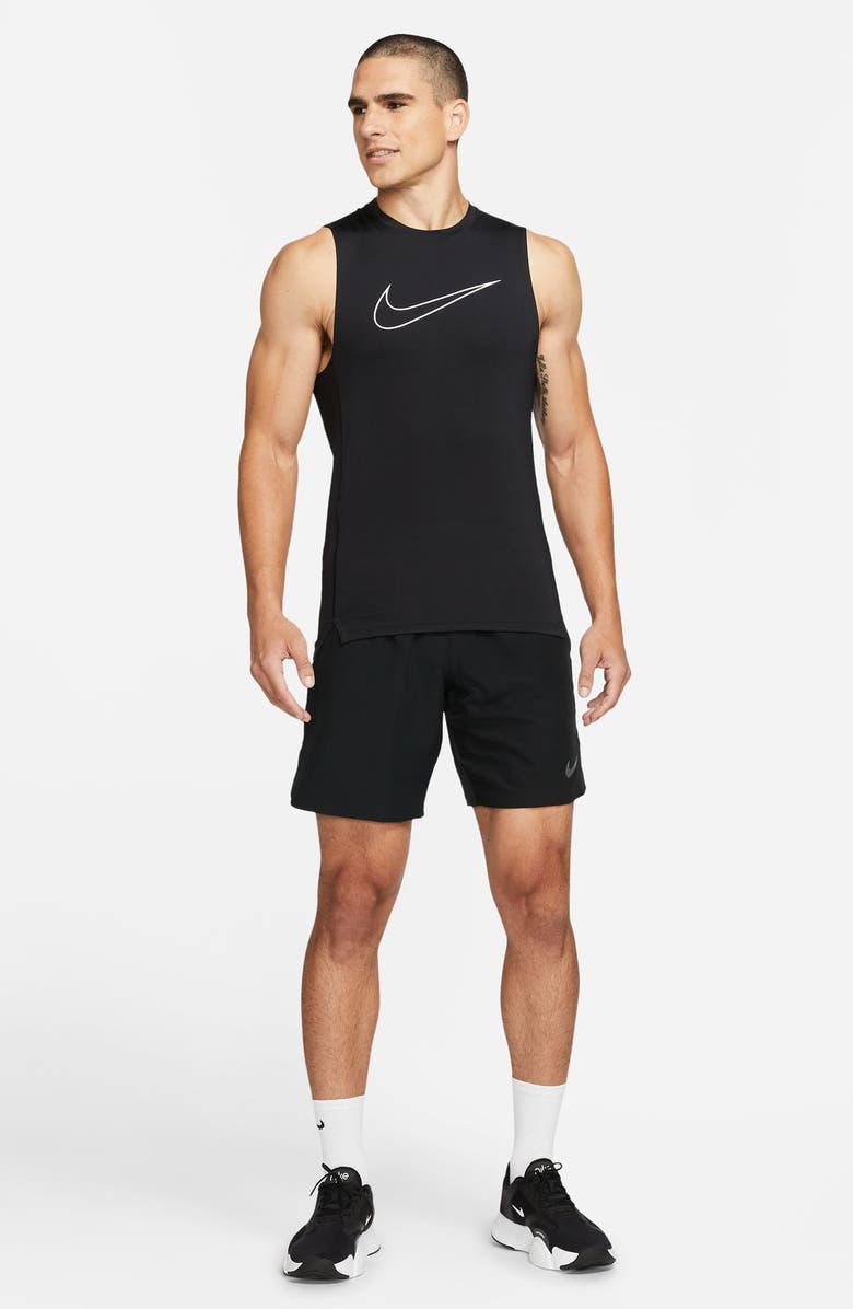 Nike Pro Dri-FIT Slim Fit Sleeveless Top, Alternate, color, Black/White
