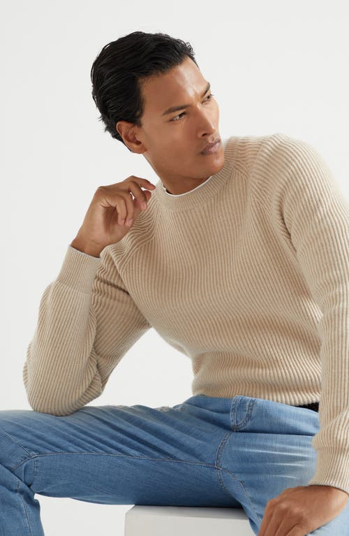 Brunello Cucinelli English Rib Knit Sweater In Sand